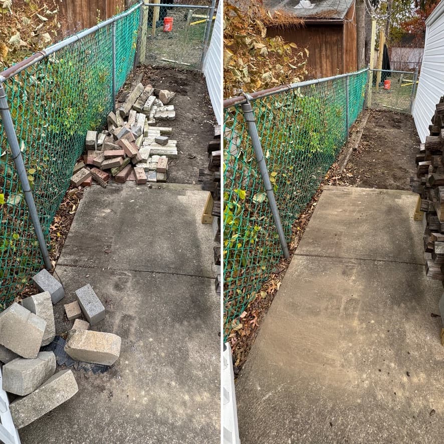 Concrete and brick debris removed from walkway — before and after