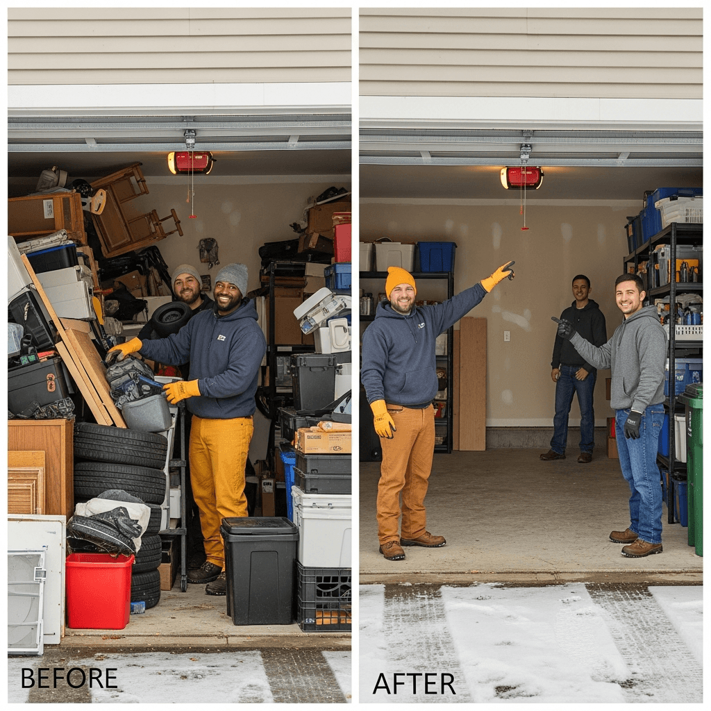 Garage cleanout in Painesville, OH — before and after transformation