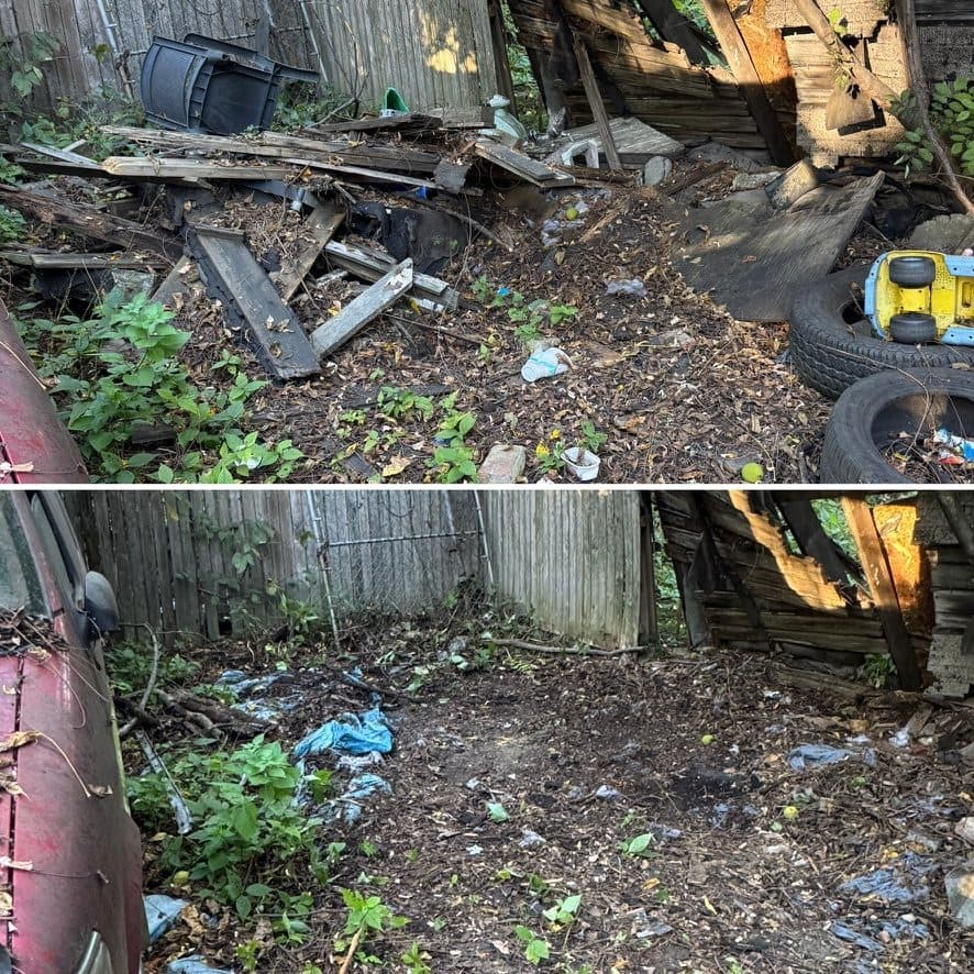 Yard debris removal - before and after