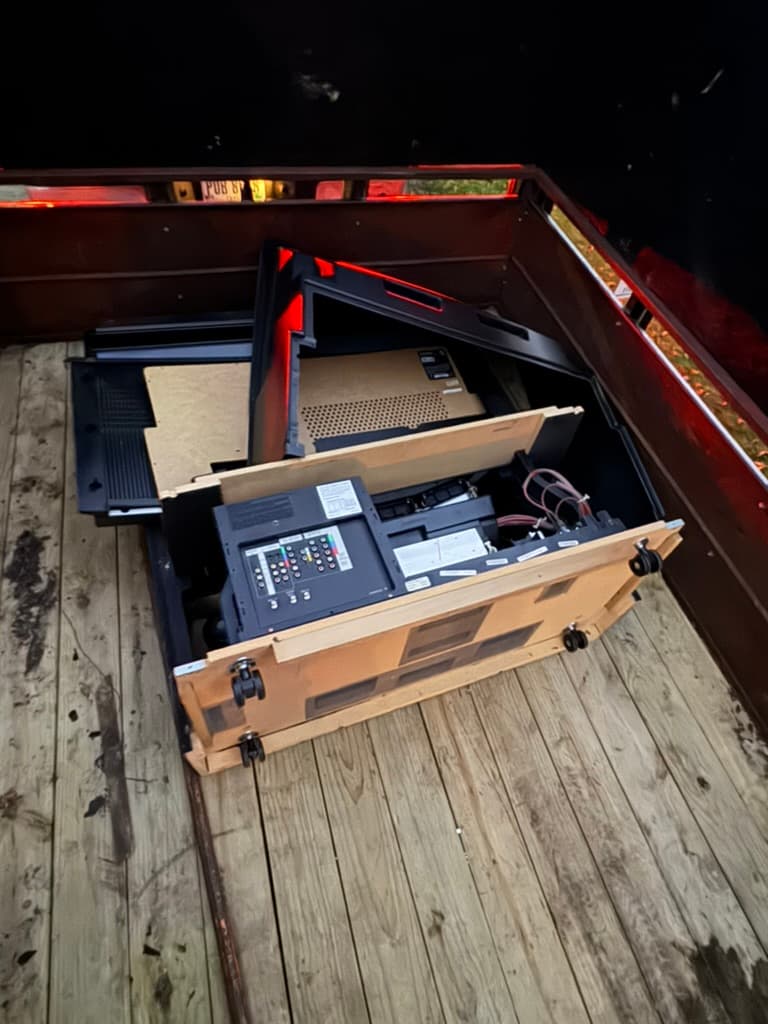 Electronics and old equipment loaded into Evergreen trailer for responsible disposal